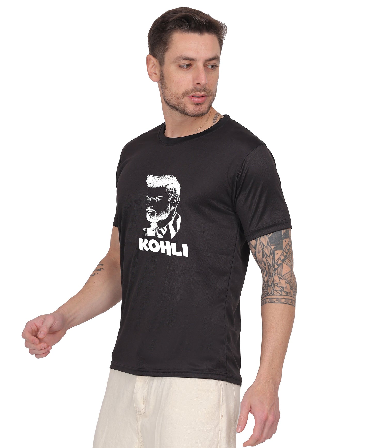 Generic Men's Graphic Print Cotton T-Shirt, Black, Short Sleeve, Crew Neck, Regular Fit