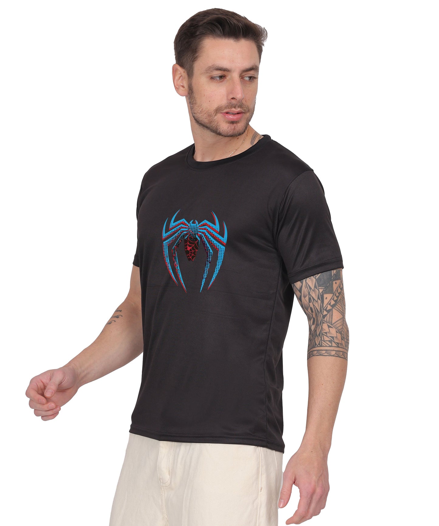 Generic Spider Graphic T-Shirt, Black Cotton, Short Sleeve, Regular Fit, Crew Neck