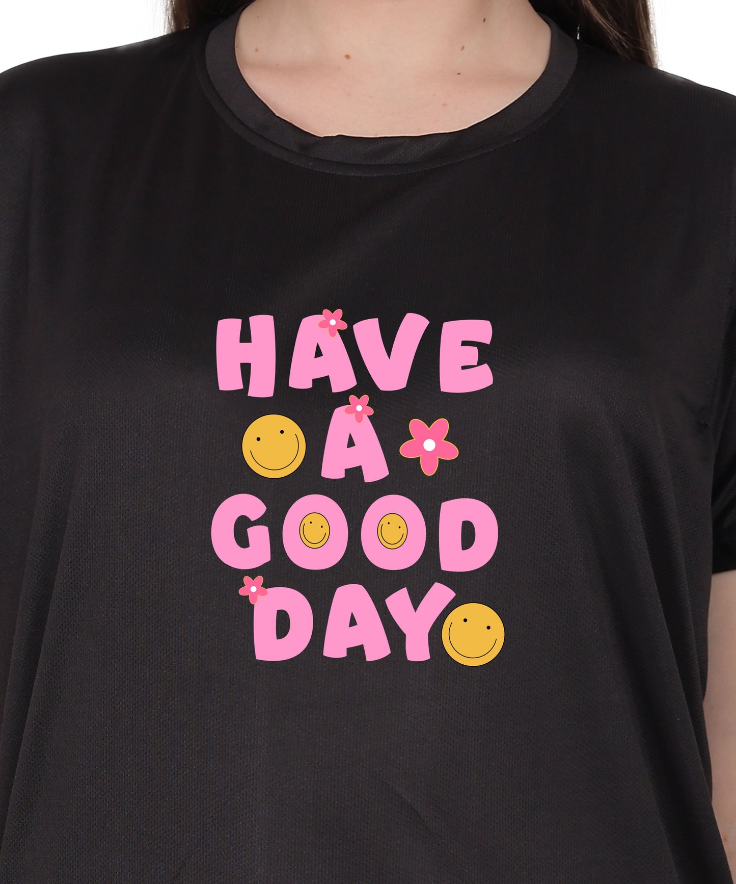 Have a Good Day Graphic Print Cotton T-Shirt, Round Neck, Short Sleeve, Casual Wear