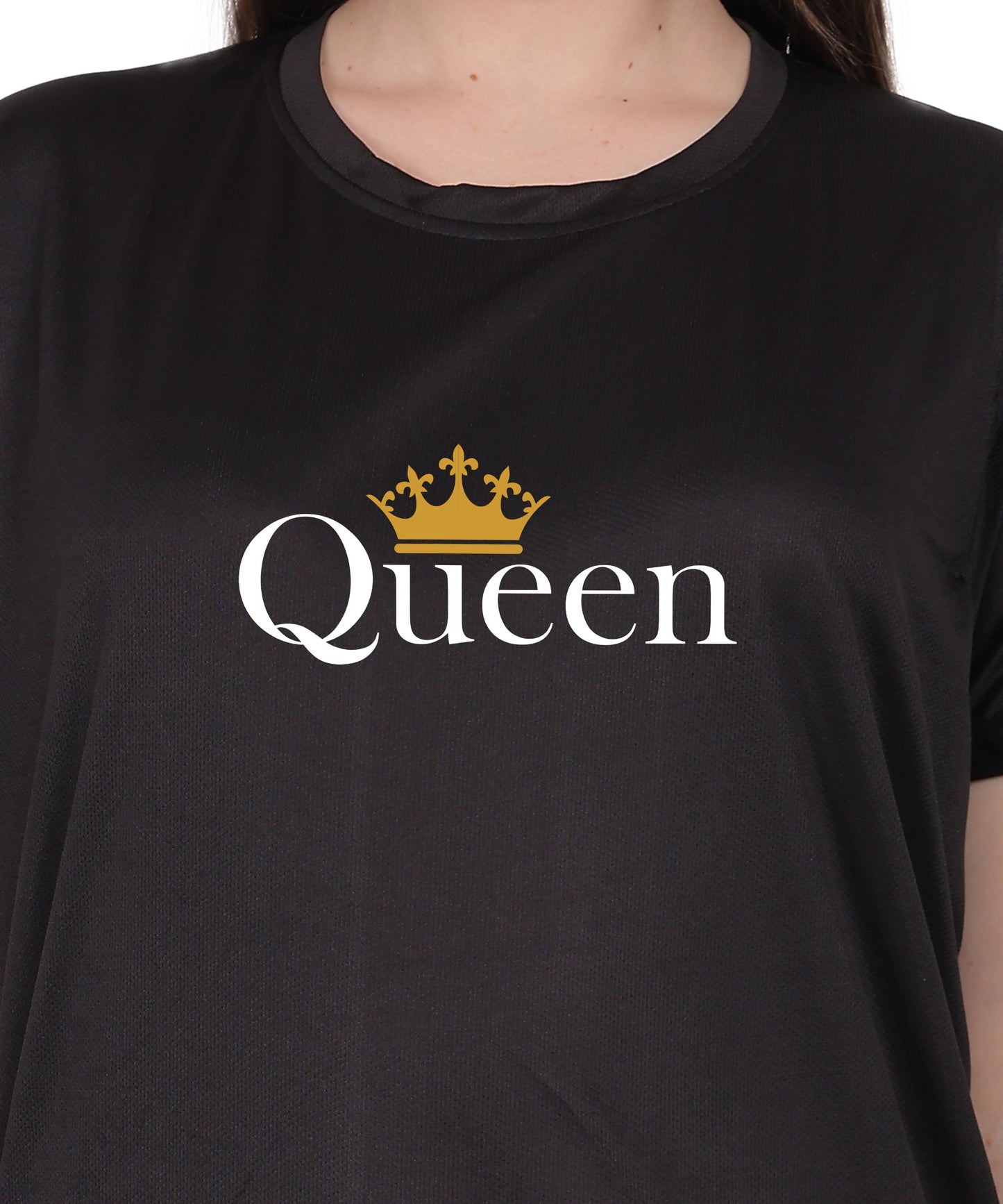 Queen Crown Print T-Shirt, Cotton, Round Neck, Short Sleeve, Regular Fit