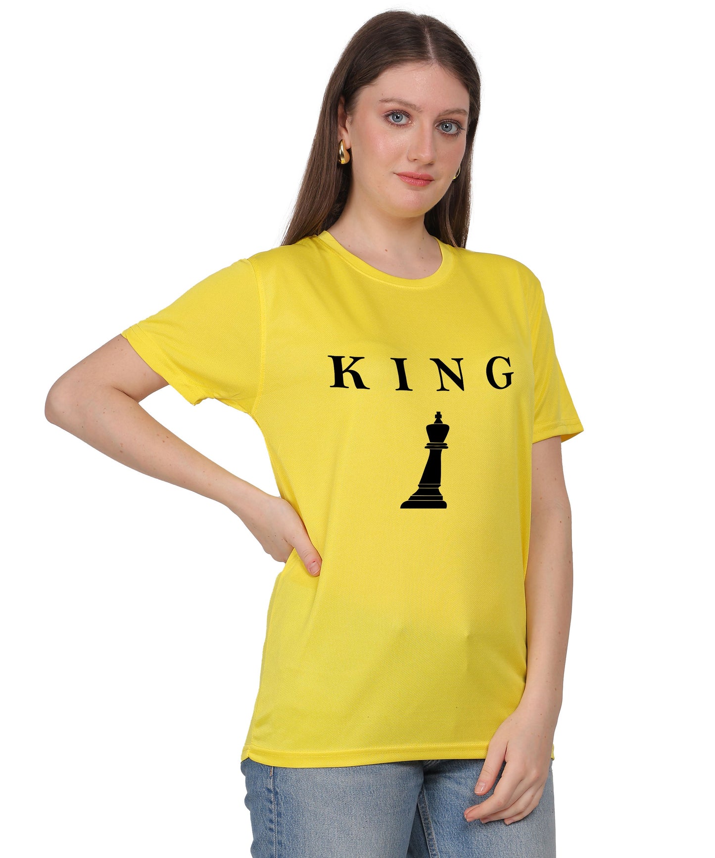 Chess King Graphic Print T-Shirt, Cotton, Round Neck, Short Sleeve, Regular Fit, Casual Wear